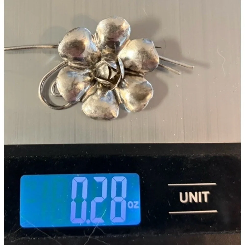 Vintage Sterling Silver Flower‎ Brooch Pin MCM 8.2 Gms